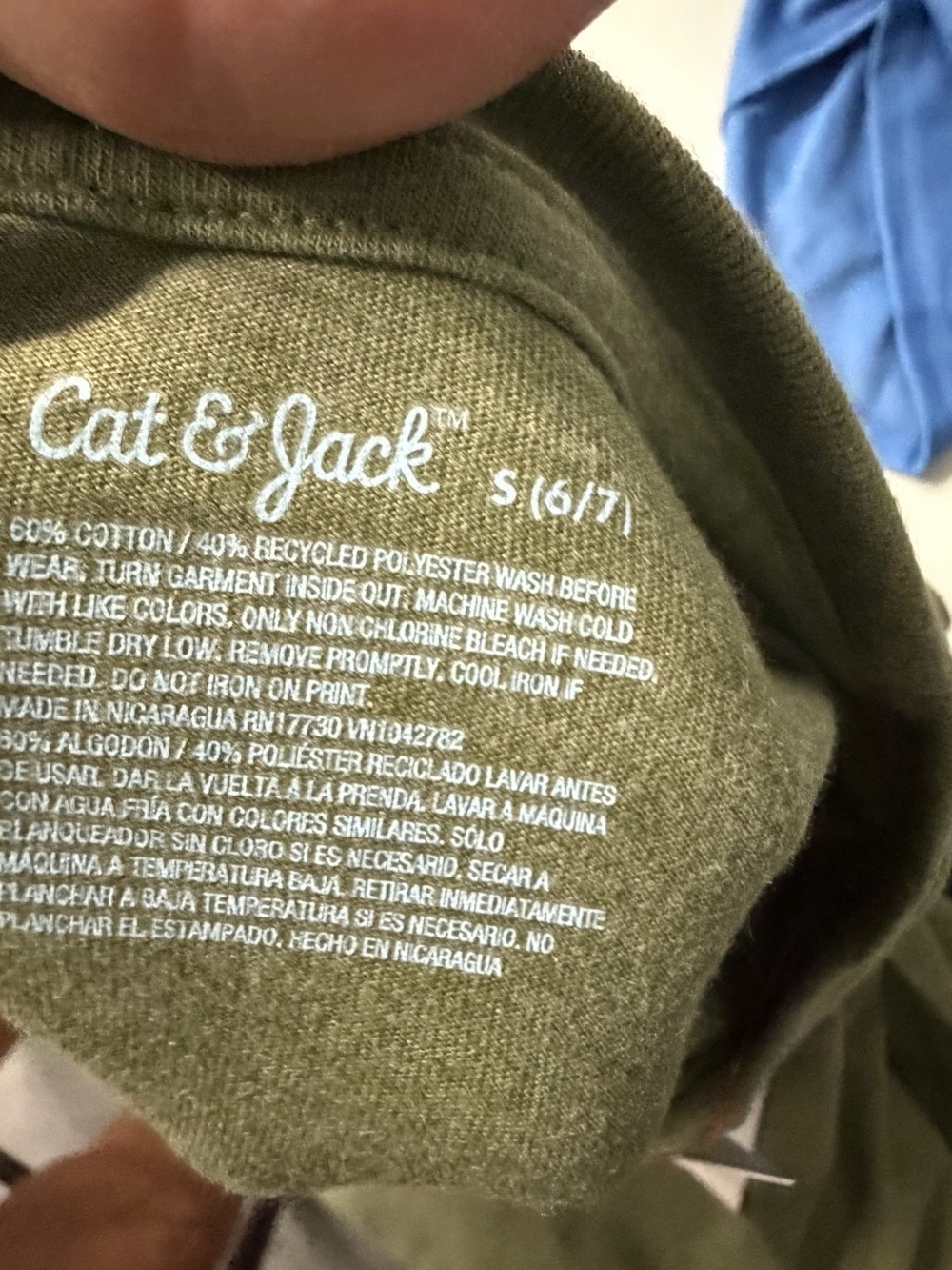 Cat & Jack Olive Green Cat T-Shirt small 6/7NWT
